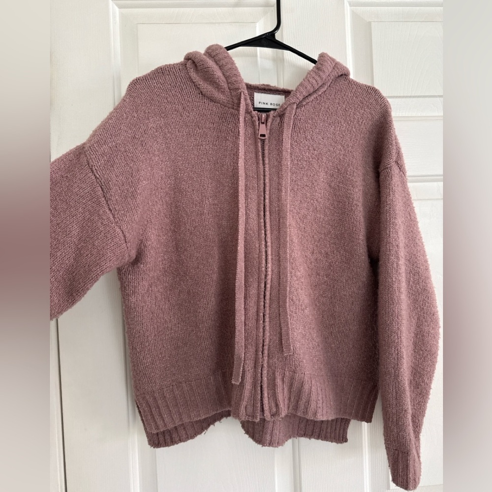 Pink Rose Chenille-Knit Zip Hoodie — Dusty Mauve Soft Textured Sweater, Women’s